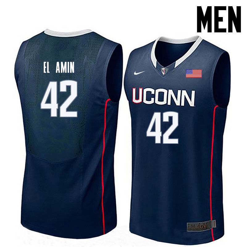Men Uconn Huskies #42 Khalid El-Amin College Basketball Jerseys-Navy